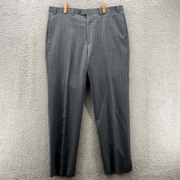 Vintage Ralph Lauren Dress Pants Adult 38x34 Grey Classic 100% WOOL Trouser Mens - Picture 2 of 11